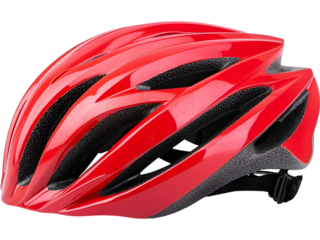 Red bicycle helmet isolated on transparent background. Ideal for sport safety, cycling, and outdoor activity concepts.