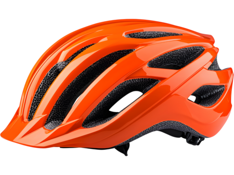 Orange bicycle helmet isolated on transparent background. Ideal for sport safety, cycling, and outdoor activity concepts.