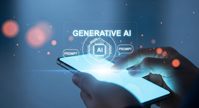 Generative ai concept on a smartphone screen with glowing effects