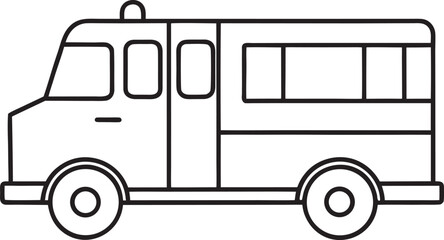 Simple Line Art Illustration of a Classic Ambulance Vehicle with Siren