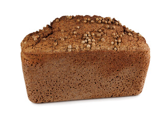 Sprouted buckwheat bread with coriander on a white background. A loaf of buckwheat bread.