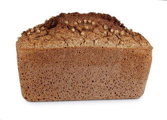 Sprouted buckwheat bread with coriander on a white background. A loaf of buckwheat bread.