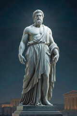 Fototapeta premium Ancient Greek god statue in classical marble style. Stoicism concept, sculpture of a stoic, representing philosophy