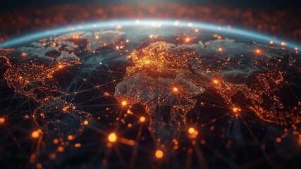 Global Network: A futuristic vision of planet Earth, interconnected by a luminous network representing global communication and technological advancement. - Powered by Adobe