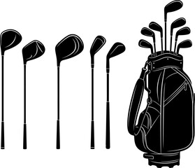 Golf Clubs Set Silhouette with Golf Bag