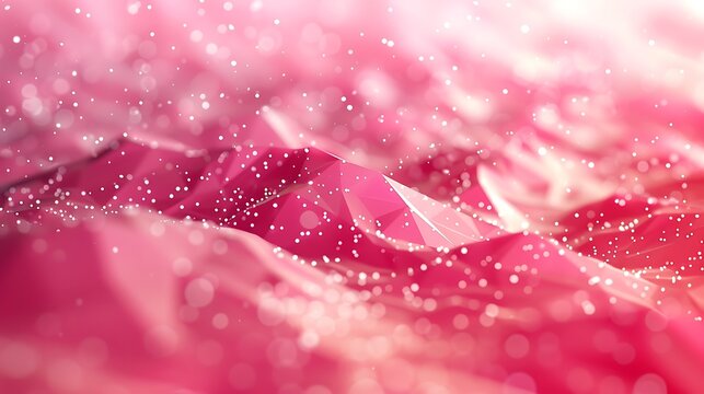 Abstract pink landscape with geometric shapes and white specks scattered across the surface