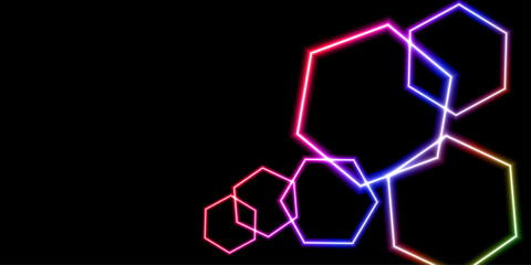 abstract dynamic colorful polygon neon light on a black background