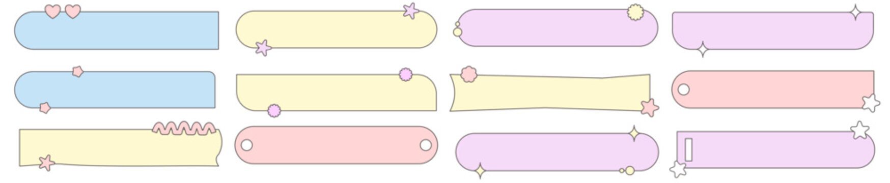 Pastel Rounded Label Frames Set &ndash; Cute Kawaii Blank Banners and Borders, Vector