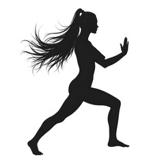 Silhouette of Dynamic Movement: A graceful silhouette captures a woman's active energy, her hair flowing, and her form radiating strength and poise.