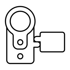 Camcorder thin line icon, optical equipment concept. Vector graphics. Portable video camera sign on white background, style icon mobile or web design.