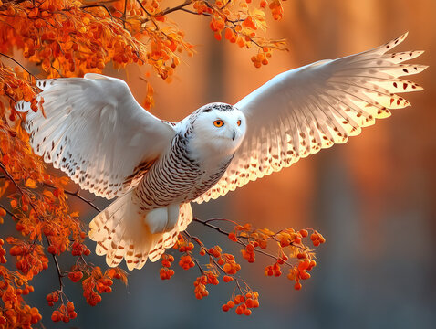 snow owl flying