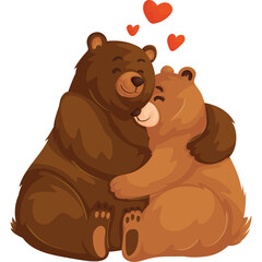 Two Adorable Brown Bears Hugging Tenderly With Red Hearts Floating Above Symbolizing Love And Affection On A Transparent Background