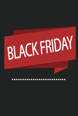 Black Friday sale banner with red ribbon and white text on a dark background
