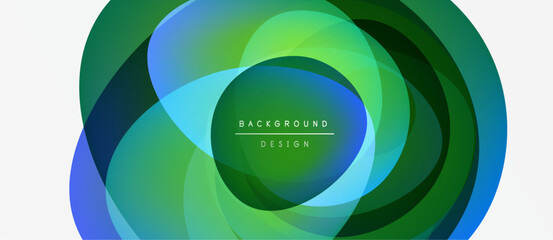 Obraz premium Abstract circular layers, vibrant greens, blues create dynamic visual effect. Text reads background design centered within form.