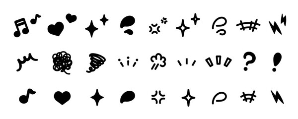 感情やリアクションを表すカラフルでポップな装飾記号アイコンセット