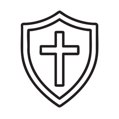 Obraz premium a simple black and white line drawing depicts a shield with a prominent christian cross symbol at its center