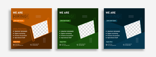 We are hiring design template for social media post square banner with employment opportunity offer