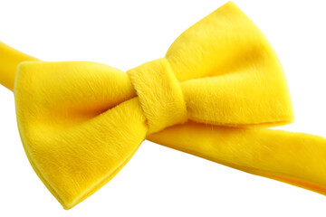 A bright yellow bow tie made of soft fabric, , transparent background