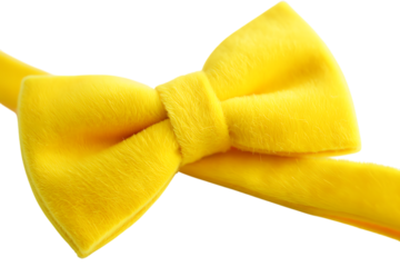 A bright yellow bow tie made of soft fabric, , transparent background