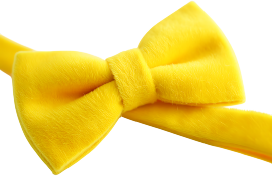 A bright yellow bow tie made of soft fabric, , transparent background