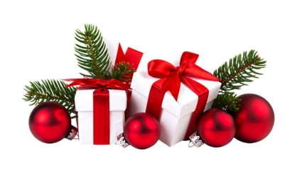 Christmas gifts and ornaments, transparent background