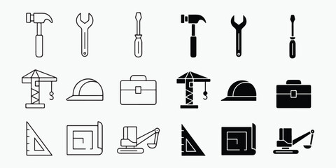Obraz premium Construction icon vector set representing engineering and building industry concept