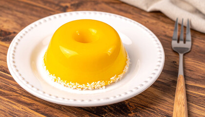 Delicious Quindins on wooden background