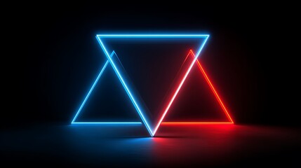 Abstract Neon Triangles Glowing in Red and Blue Light on Dark Background