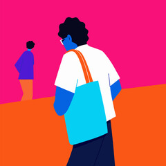 Modern Cartoon Illustration of People Shopping with Tote Bags
