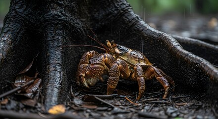 Giant coconut crab in the rain on Pulau Morotai Maluku Utara
