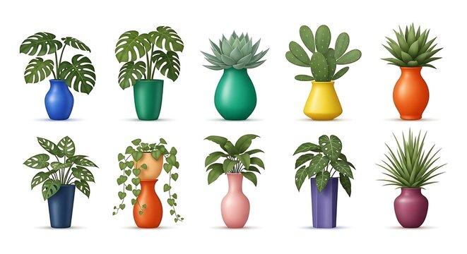 Indoor plants in colorful pots vector illustration home decor plant collection set design