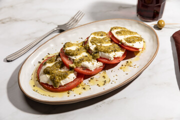 Caprese salad isolated on kitchen countertop surface