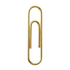 A single gold paperclip isolated on a transparent background