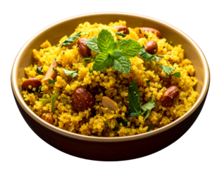Healthy Millet Upma with Roasted Peanuts, isolated on a transparent background.