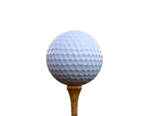 Close-Up of a Golf Ball on a Tee at Sunset, isolated on a transparent background.