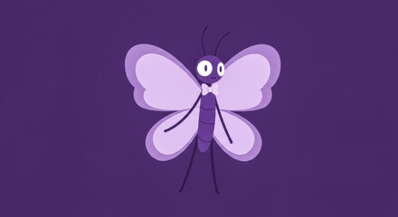 Fototapeta premium Cute Purple Butterfly Character with Expressive Eyes on Dark Background | Logo