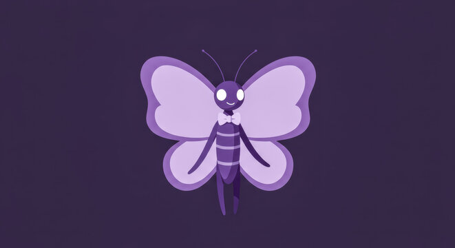 Cute Purple Butterfly Character with Expressive Eyes on Dark Background | Logo