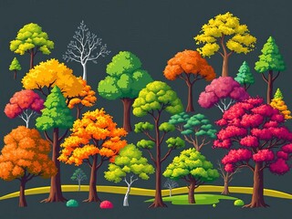 Various stylized trees, clean vector outlines for versatile use ,  modern,  clean