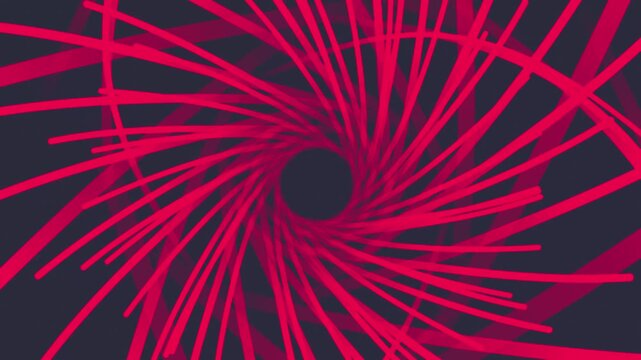 Beautiful 3D abstract digital artwork featuring red lines on a black background, creating a swirling,