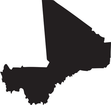 Black silhouette map of Mali country outline vector graphic Africa