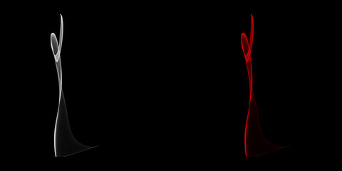 Ethereal dance of light featuring flowing wisps of white and red evoking a sense of mystery and...
