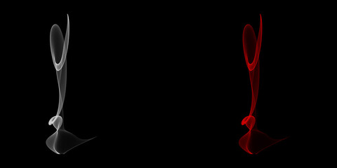 Ethereal dance of a white and red ribbon celebrating duality and passion creating abstract symphony against stark black