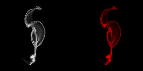 A contrasting dance of ethereal smoke White serenity meets fiery passion fluid forms intertwining against a pure black