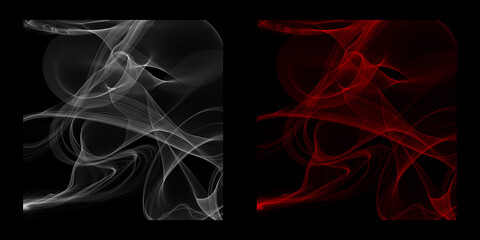 Ethereal dance of contrasting smoke swirls a balance of ghostly white and fiery red an abstract expression of duality on