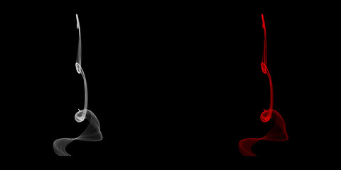 Dancing wisps of white and red a surreal ballet of elemental forces in abstract digital art against a minimalist jet