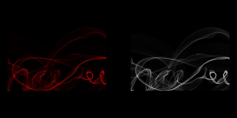 Ethereal dance of duality White and red smoke plumes intertwine a visual metaphor for balance and contrast against pure