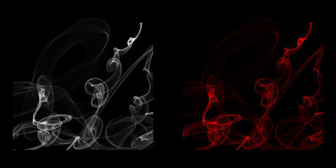 A dance of ethereal smoke twin visions unfolding in graceful elegance with one side glowing white and the other burning