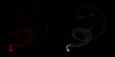Ethereal dance of light Contrasting red and white smoke trails intertwine in an abstract ballet on a dramatic black