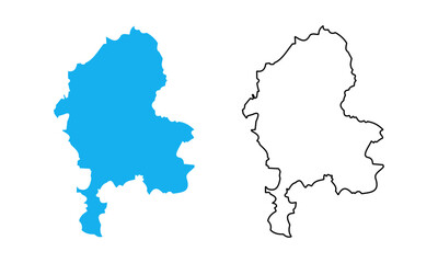 Map of Staffordshire an administrative county of England. Map with detailed outlines and blue silhouettes