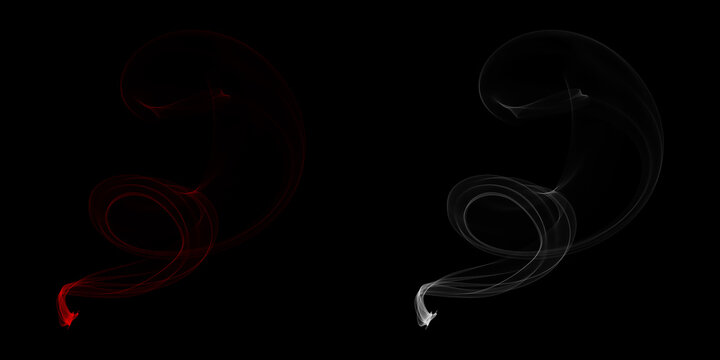 Ethereal dance of light Contrasting red and white smoke trails intertwine in an abstract ballet on a dramatic black